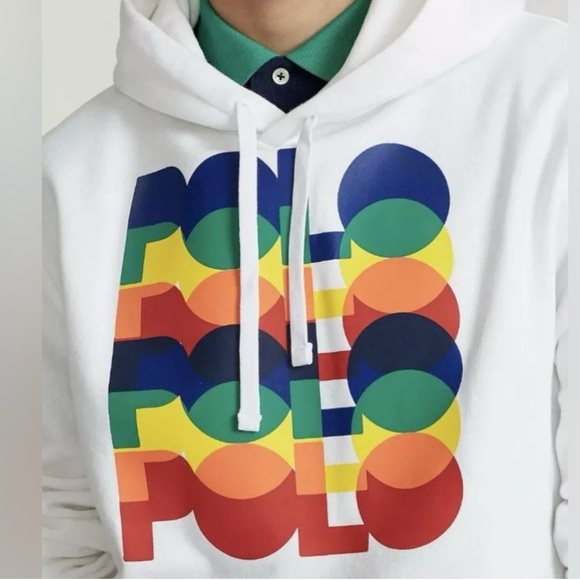 Ralph Lauren White Hoodie with Multicolor Polo Logo